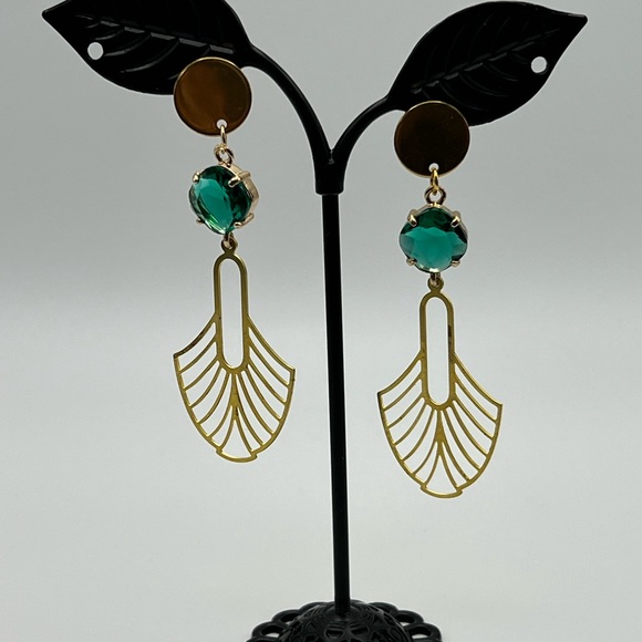 Elegant Art-Deco Inspired Brass Earrings, Gold Statement Earrings, Delicate Dang - Picture 11 of 11